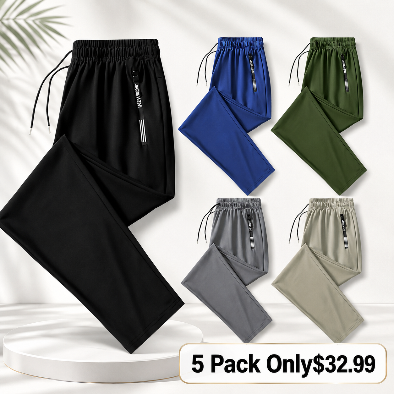 Men’s Lightweight Quick-Dry Elastic Waist Casual Pants – Breathable Relaxed Fit Drawstring Trousers