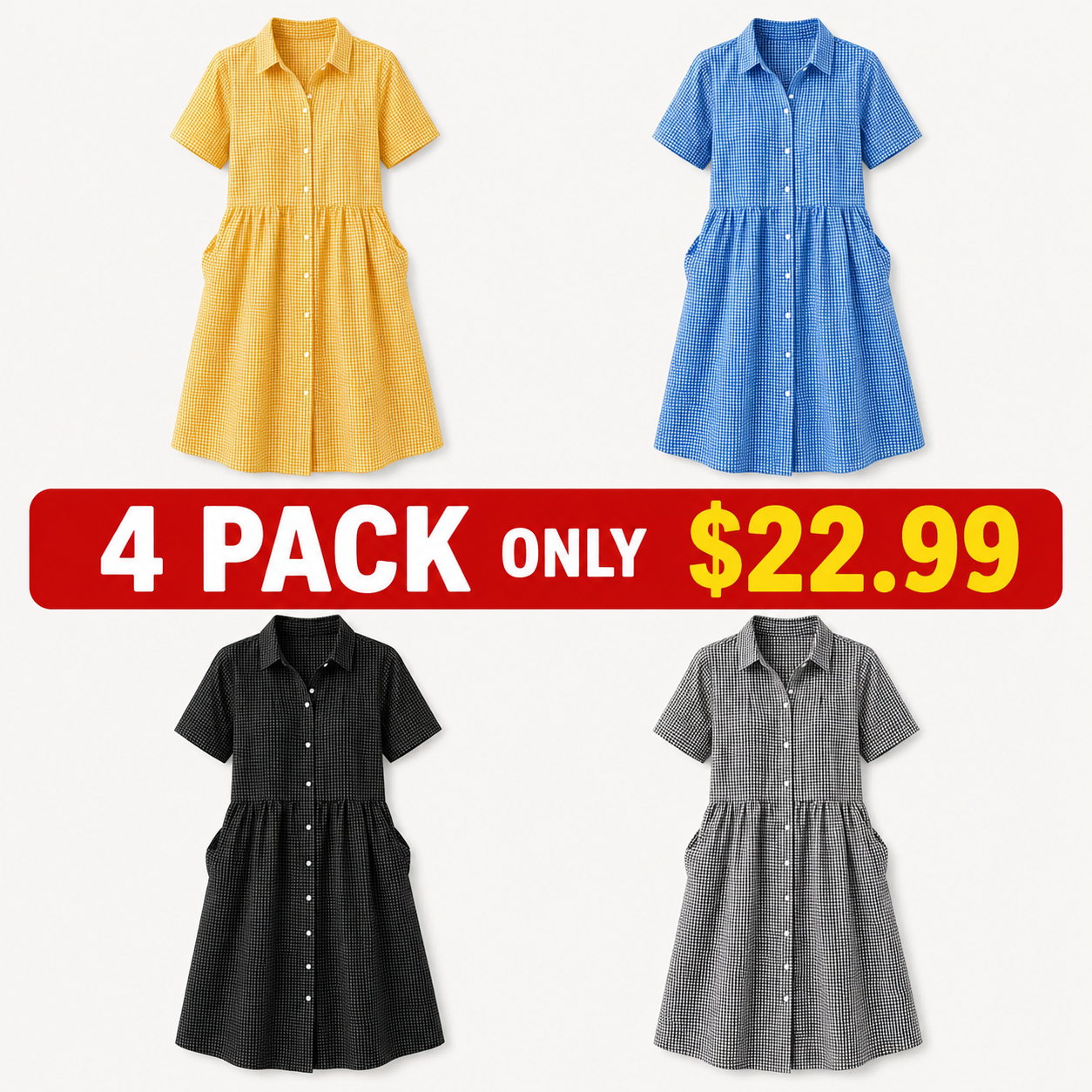 Today 49% off🔥Women’s Cotton Linen Gingham Button-Up Shirt Dress