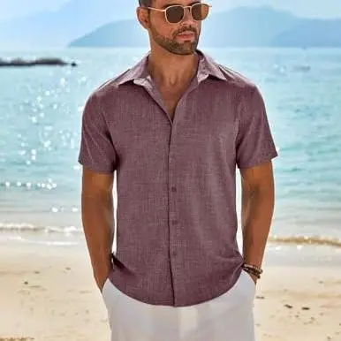 COOFANDY Men's Casual Short Sleeve Linen Shirt