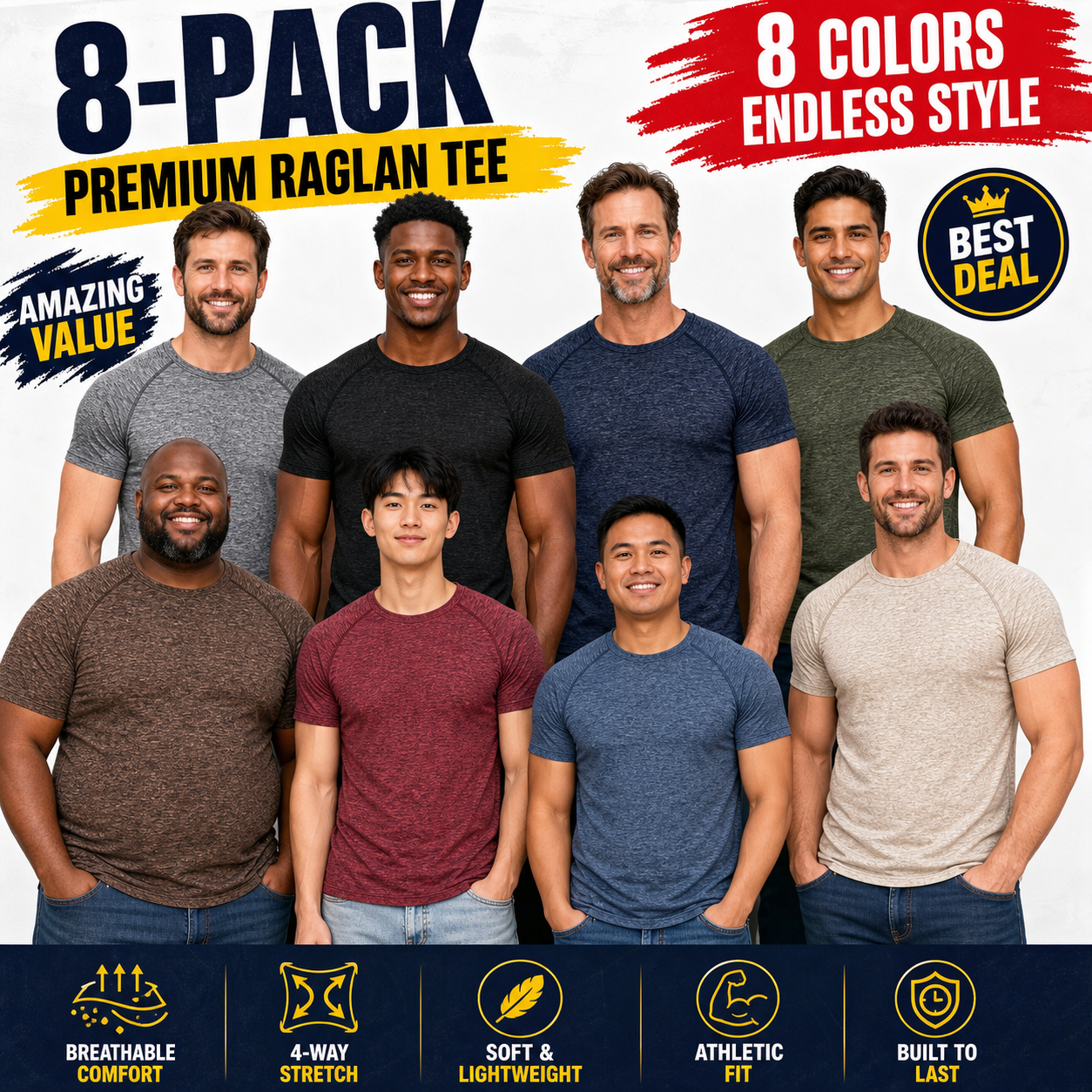 Group image showing the tee across different body types
