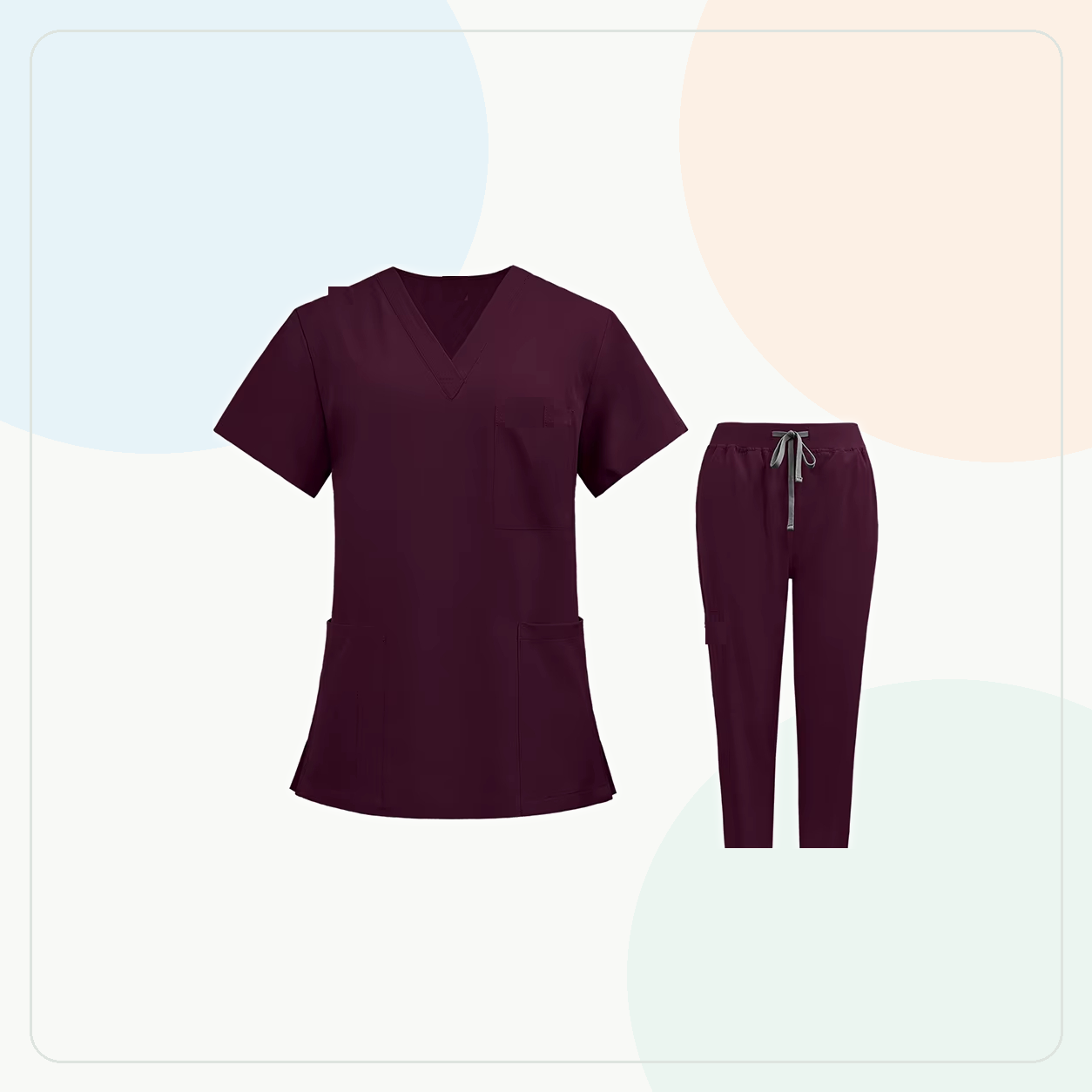 Burgundy - SUMMER FINAL SALE - Women's V-Neck Stretch Scrub Set 9-Pack $39.99