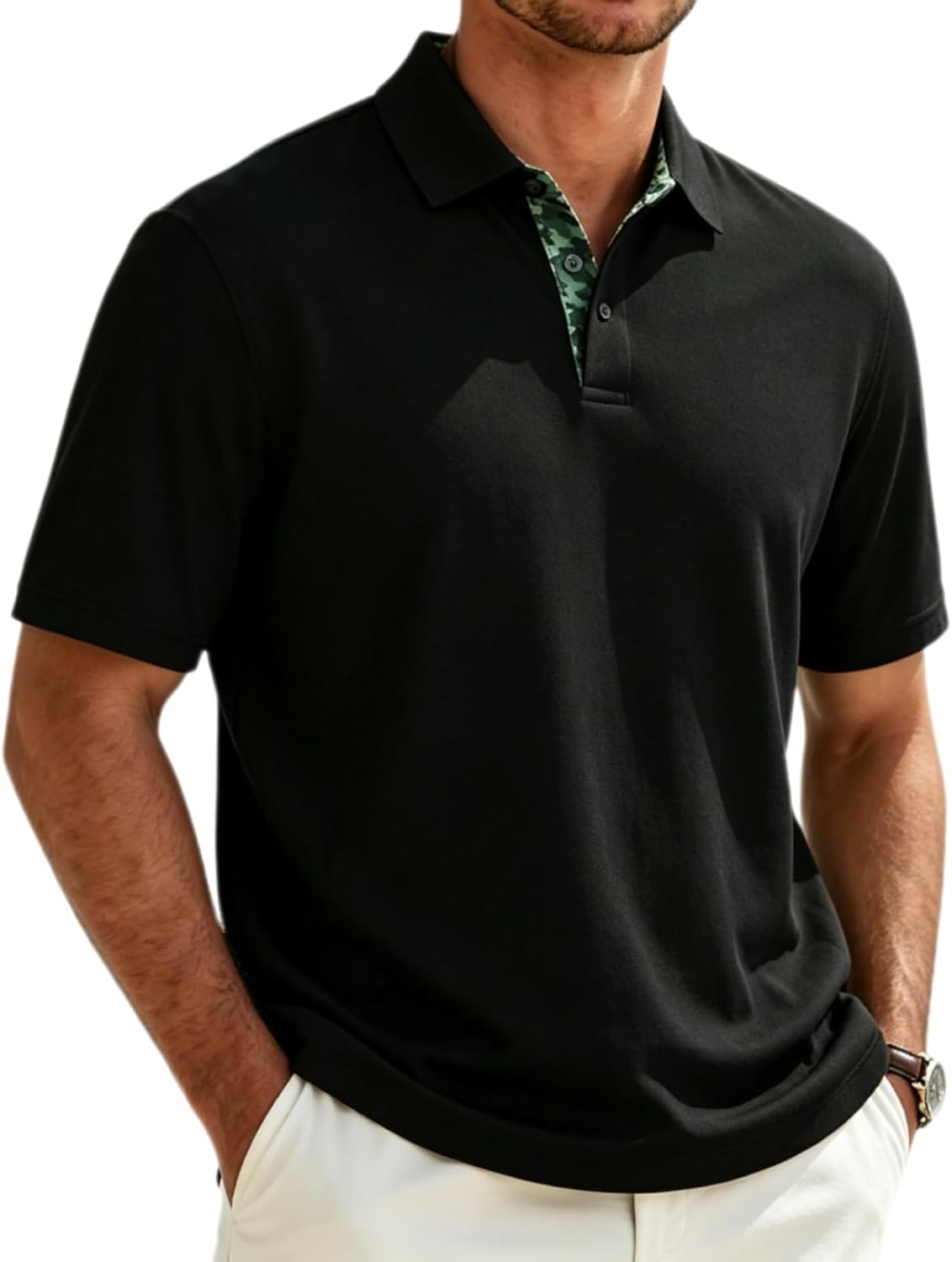 Breeze Polo Shirts for Men Short Sleeve Casual Collared Button Up Quick Dry Business Golf Tees Summer Vacation Tshirt