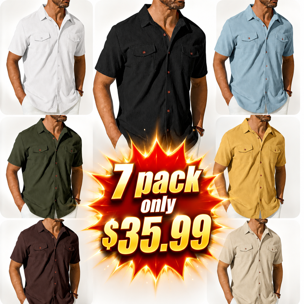 Men's Outdoor Loose Lapel Workwear Casual Corduroy Short-Sleeved Shirt