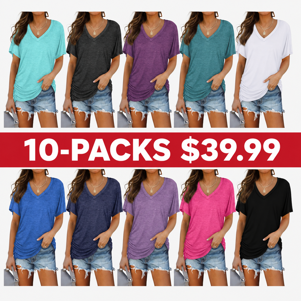 WIHOLL Womens V Neck Dolman Tops with Side Shirring