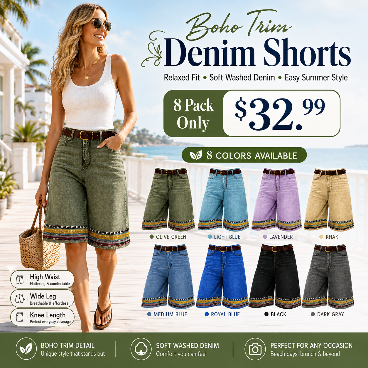 🔥🔥Women’s Printed Hem Denim Bermuda Shorts