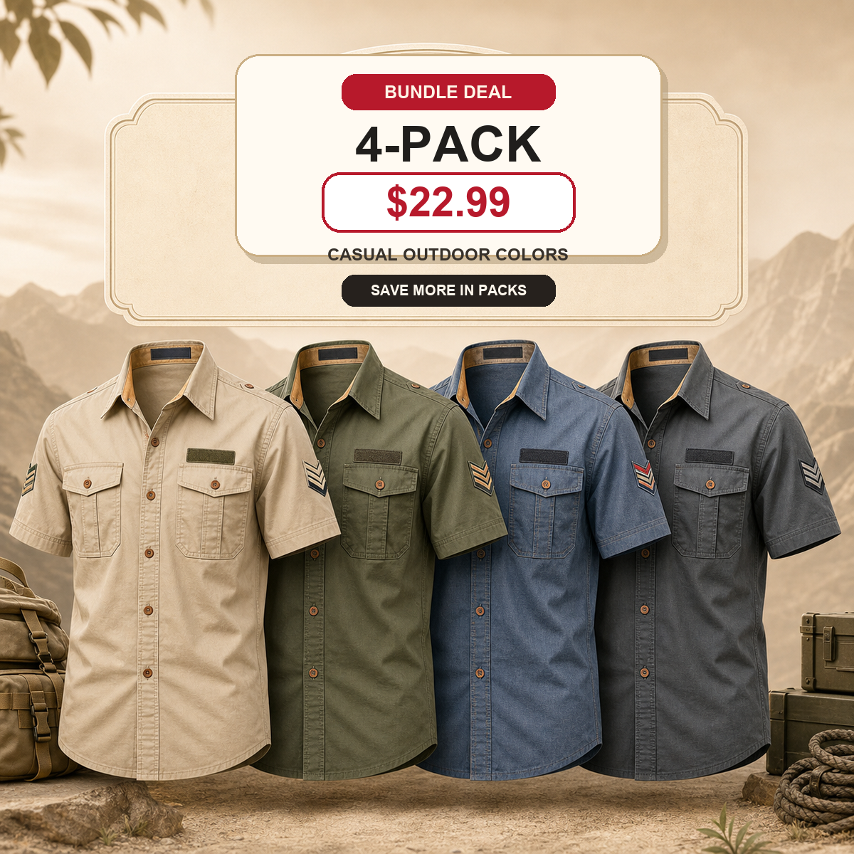 Men's Embroidered Patch Short Sleeve Utility Shirt