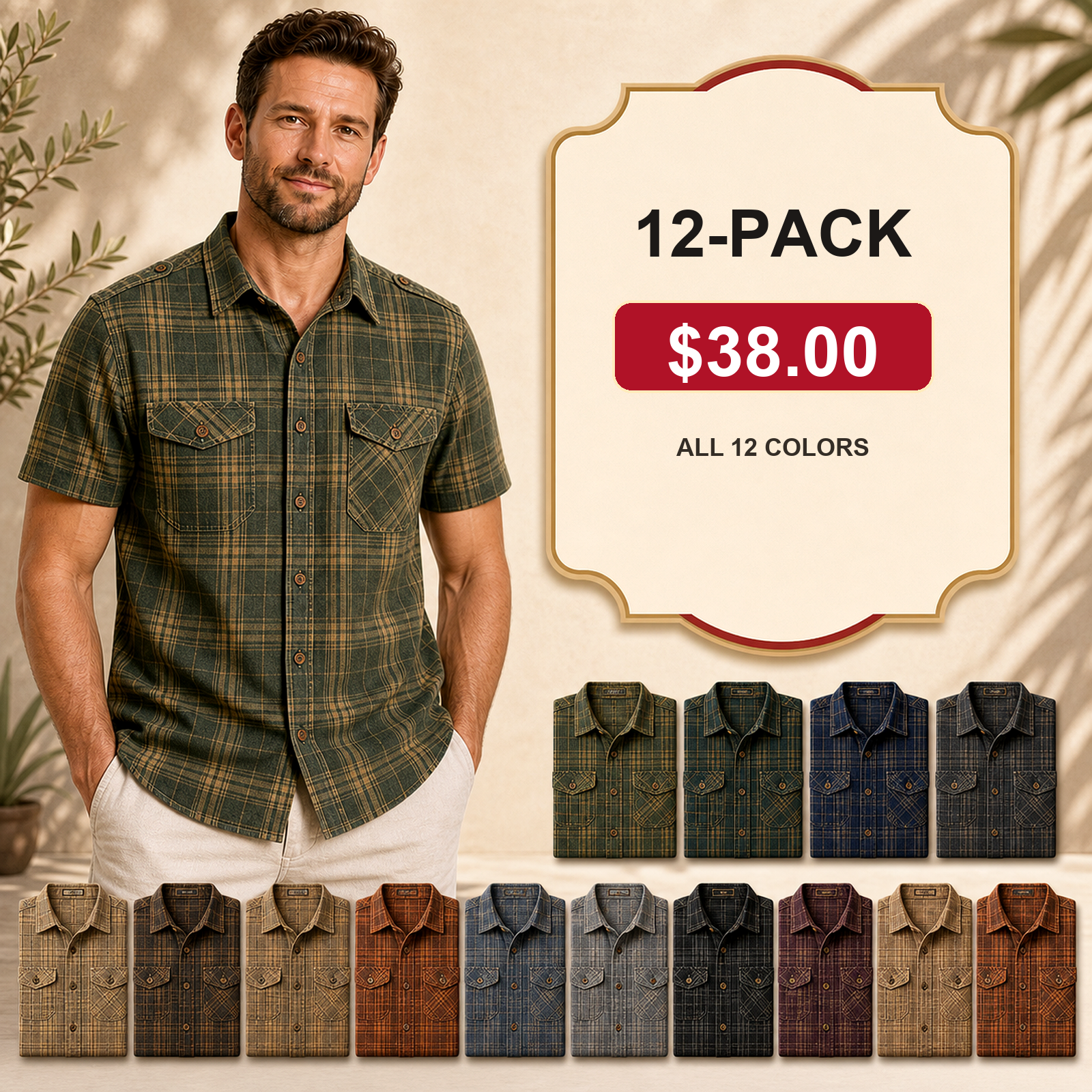 Men's Plaid Short Sleeve Utility Button-Up Shirt