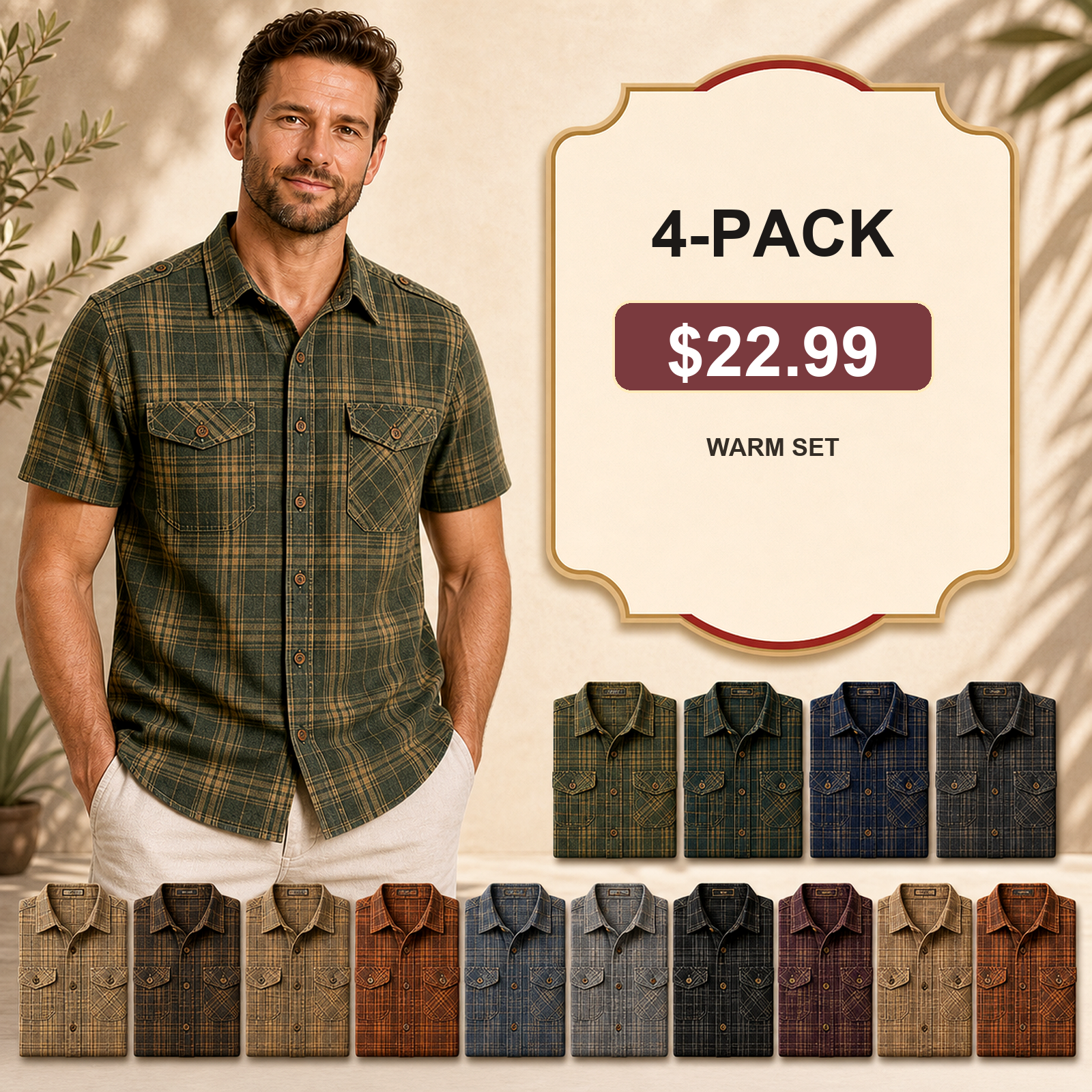 Men's Plaid Short Sleeve Utility Button-Up Shirt
