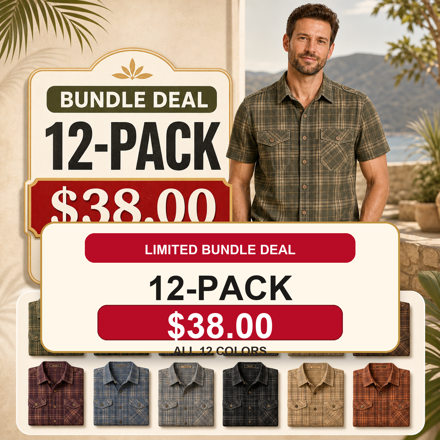 Men's Plaid Short Sleeve Utility Button-Up Shirt