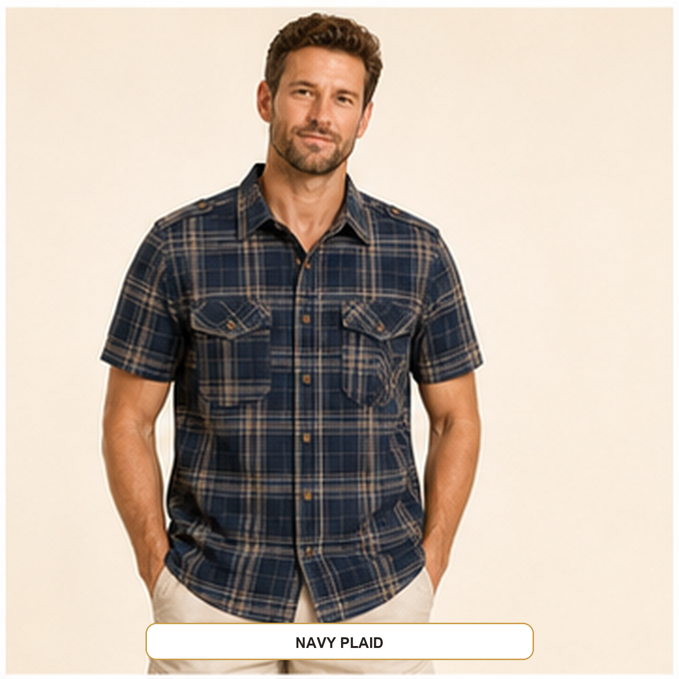 Men's Plaid Short Sleeve Utility Button-Up Shirt