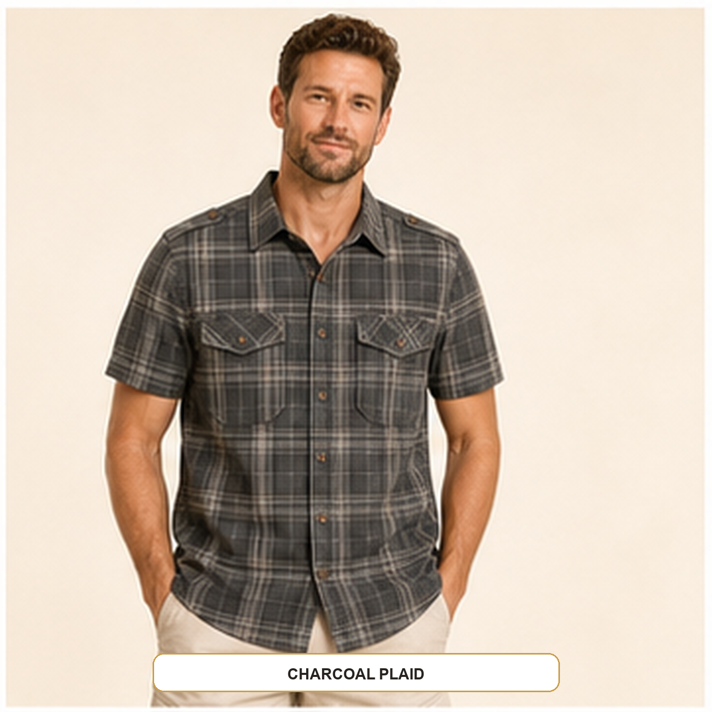 Men's Plaid Short Sleeve Utility Button-Up Shirt