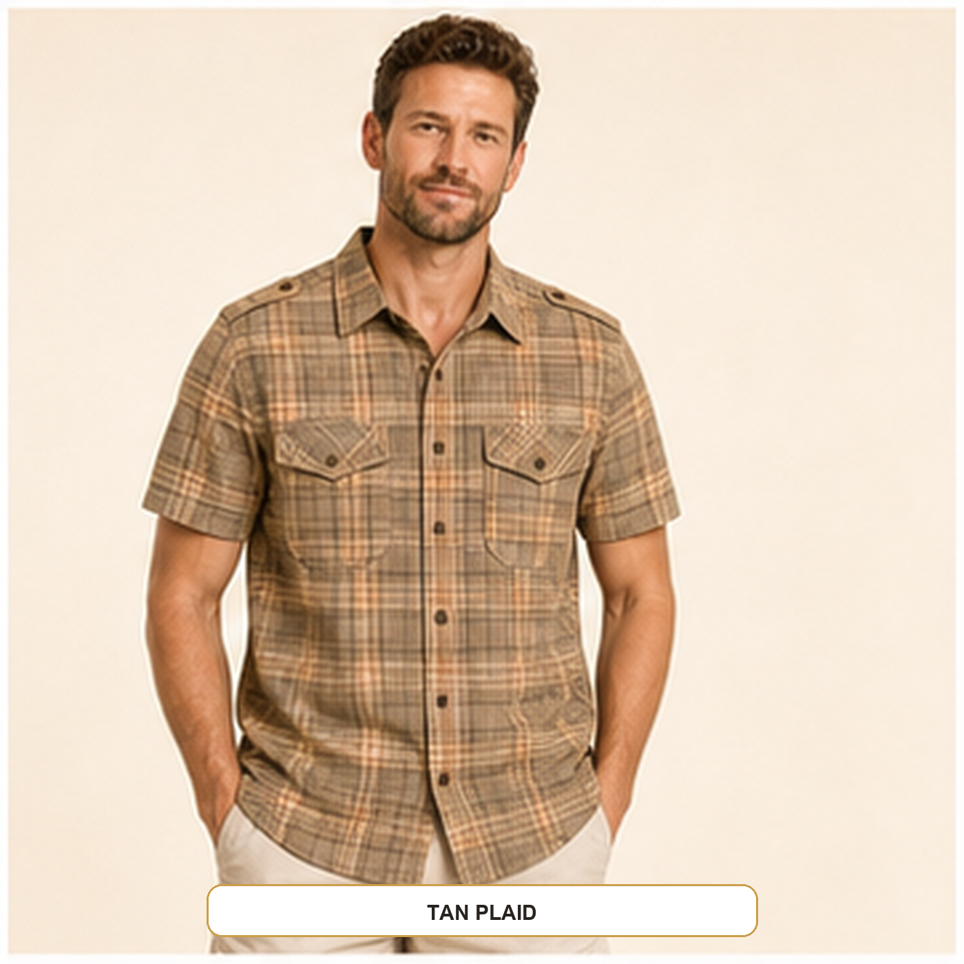 Men's Plaid Short Sleeve Utility Button-Up Shirt