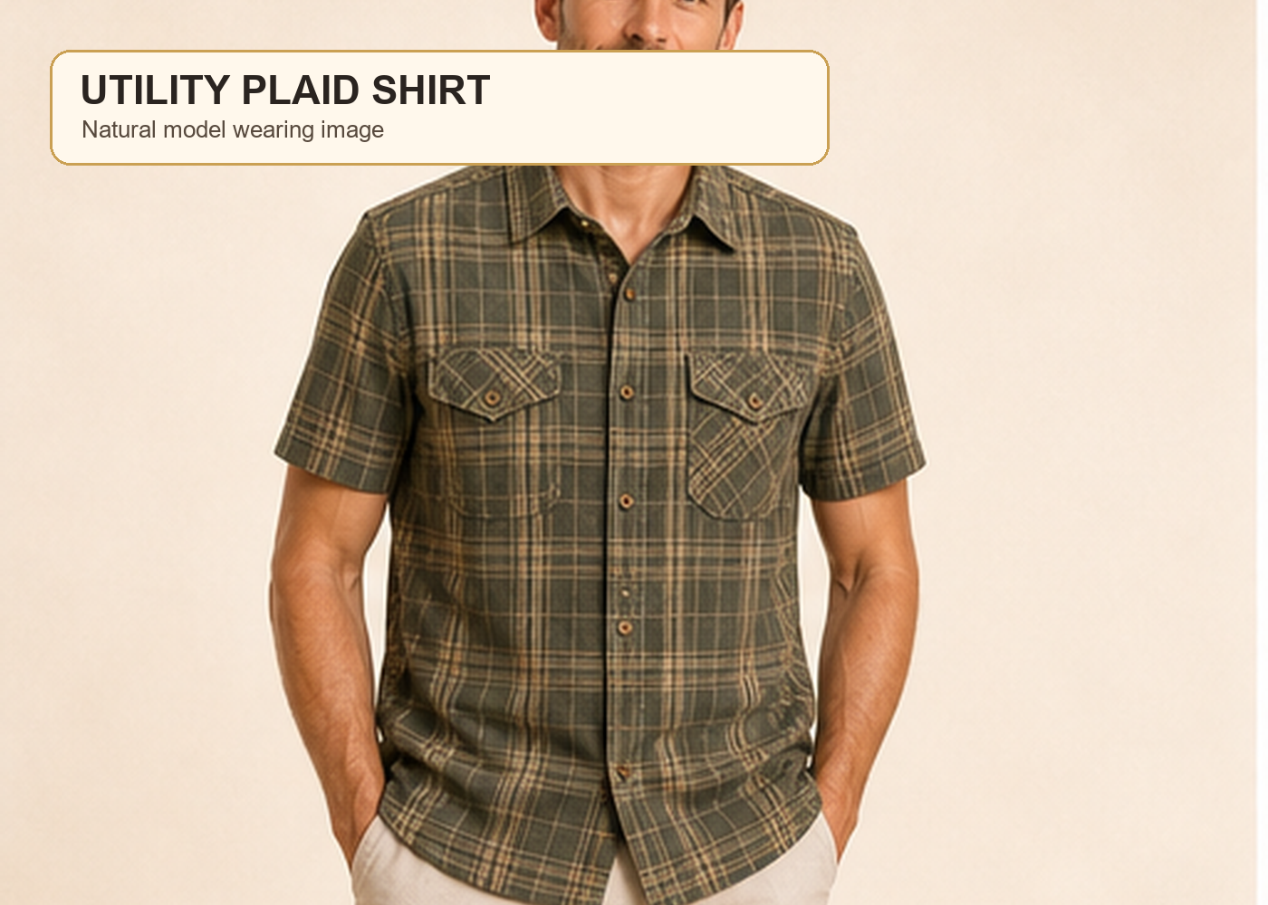 Men's Plaid Short Sleeve Utility Button-Up Shirt