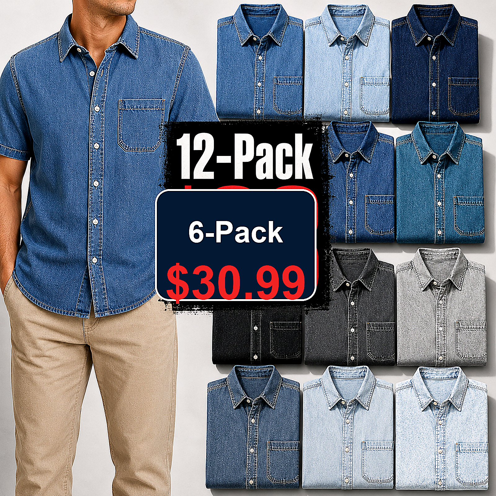 Men's Short Sleeve Denim Button-Up Shirt
