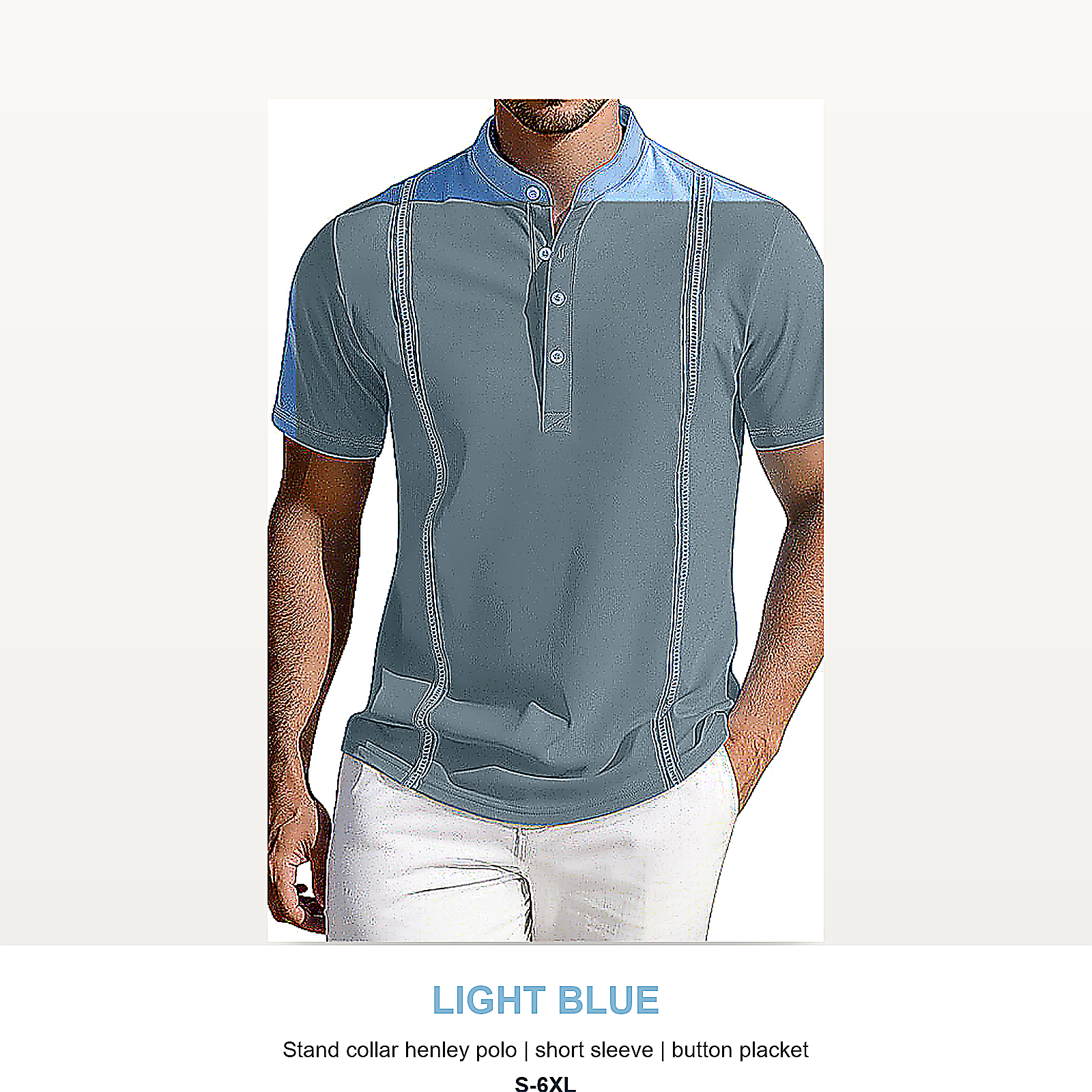 Men's Short Sleeve Stand Collar Henley Polo Shirt