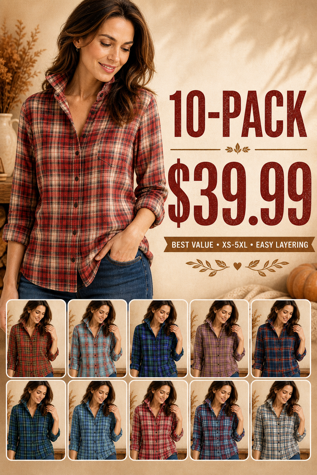 Women's Relaxed Plaid Flannel Button-Down Shirts