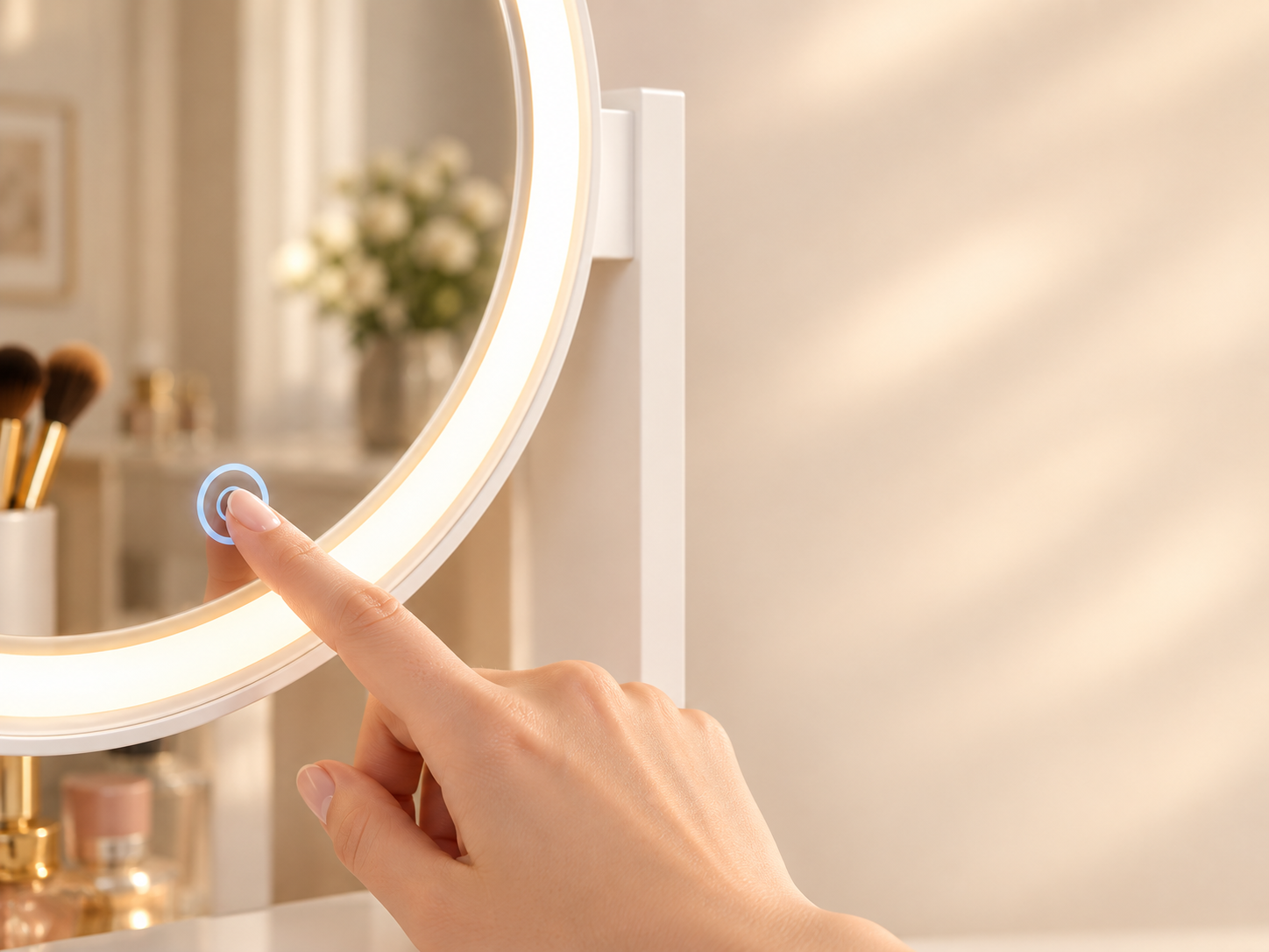 LED mirror touch control close-up