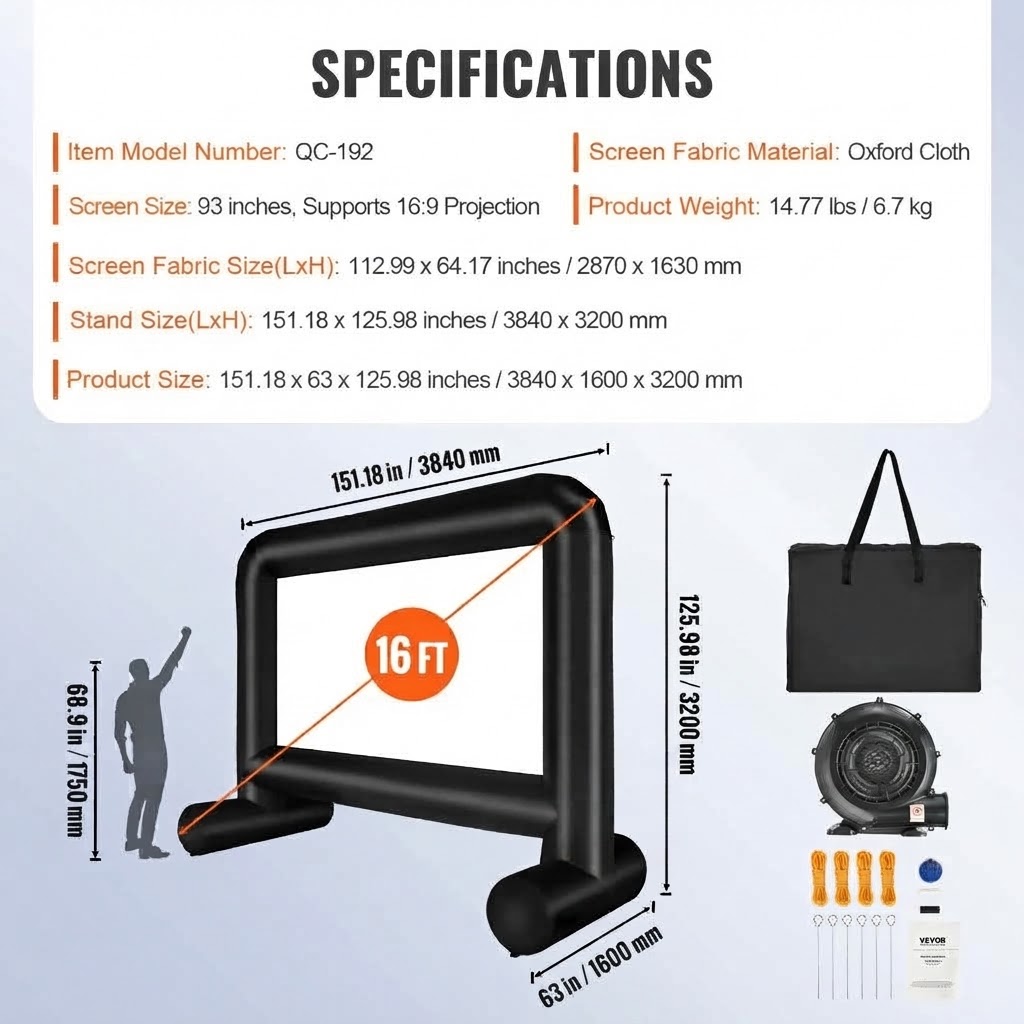 14FT Inflatable Outdoor Movie Screen with Blower – Front & Rear Projection