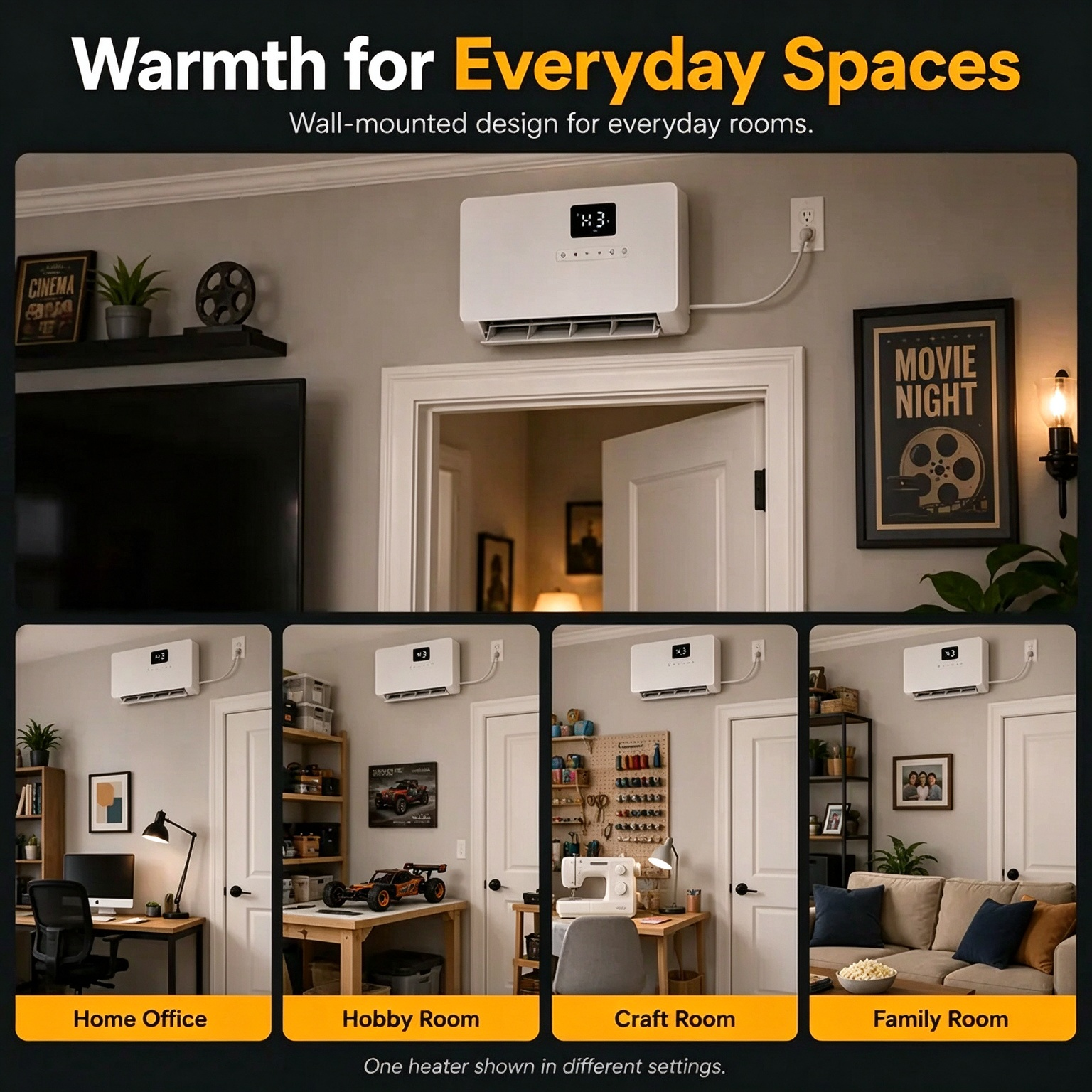 Smart Wall Heater 1500W Fast Heating Electric Space Heater for Indoor Use