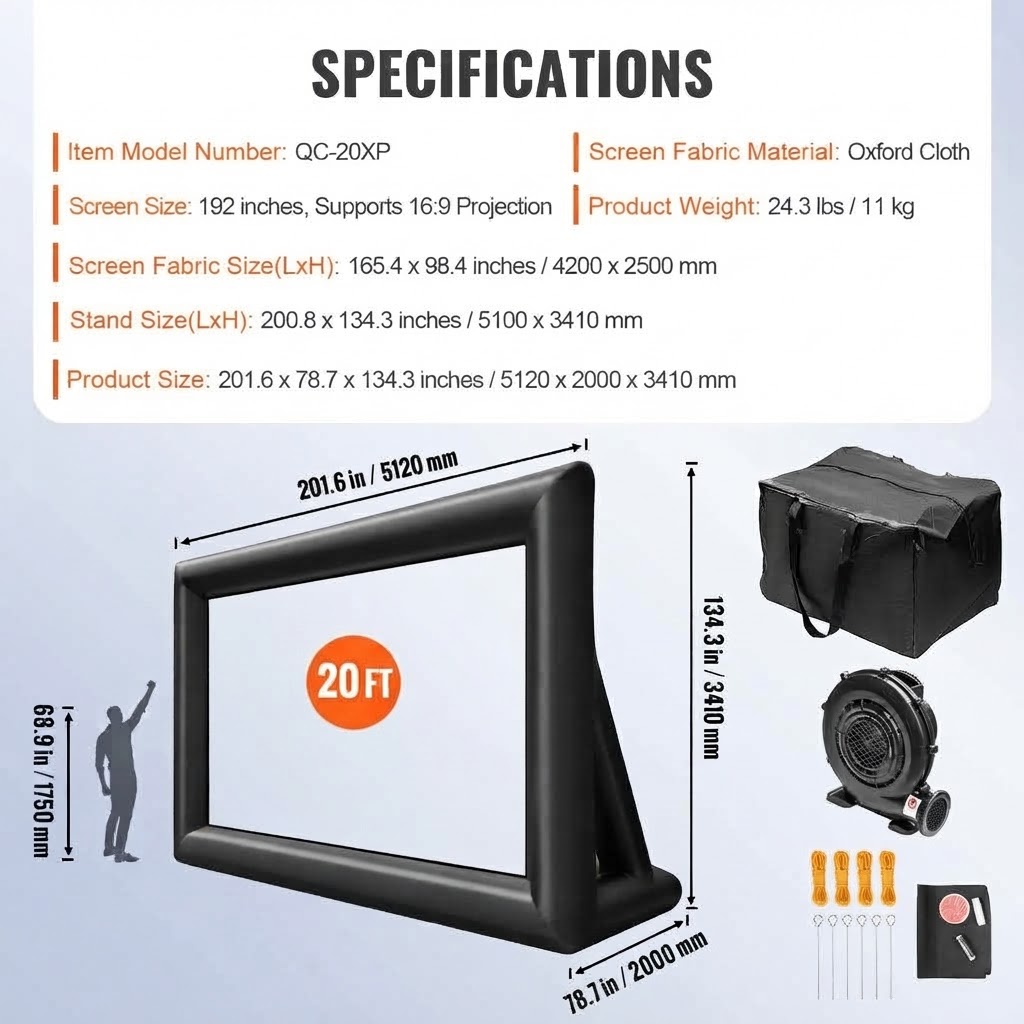 14FT Inflatable Outdoor Movie Screen with Blower – Front & Rear Projection