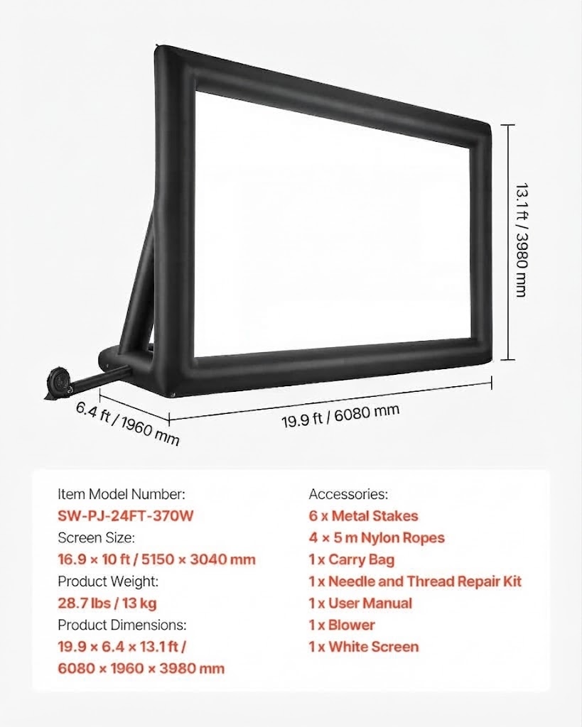 14FT Inflatable Outdoor Movie Screen with Blower – Front & Rear Projection