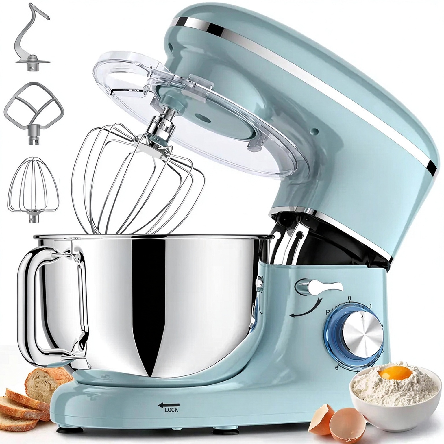 Cheflee 660W Stand Mixer with 6.5QT Stainless Bowl, 6+ Speeds
