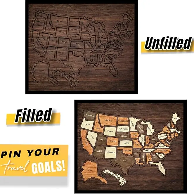 Wooden U.S. Travel Map Puzzle - Family and Home Decor Travel Gift