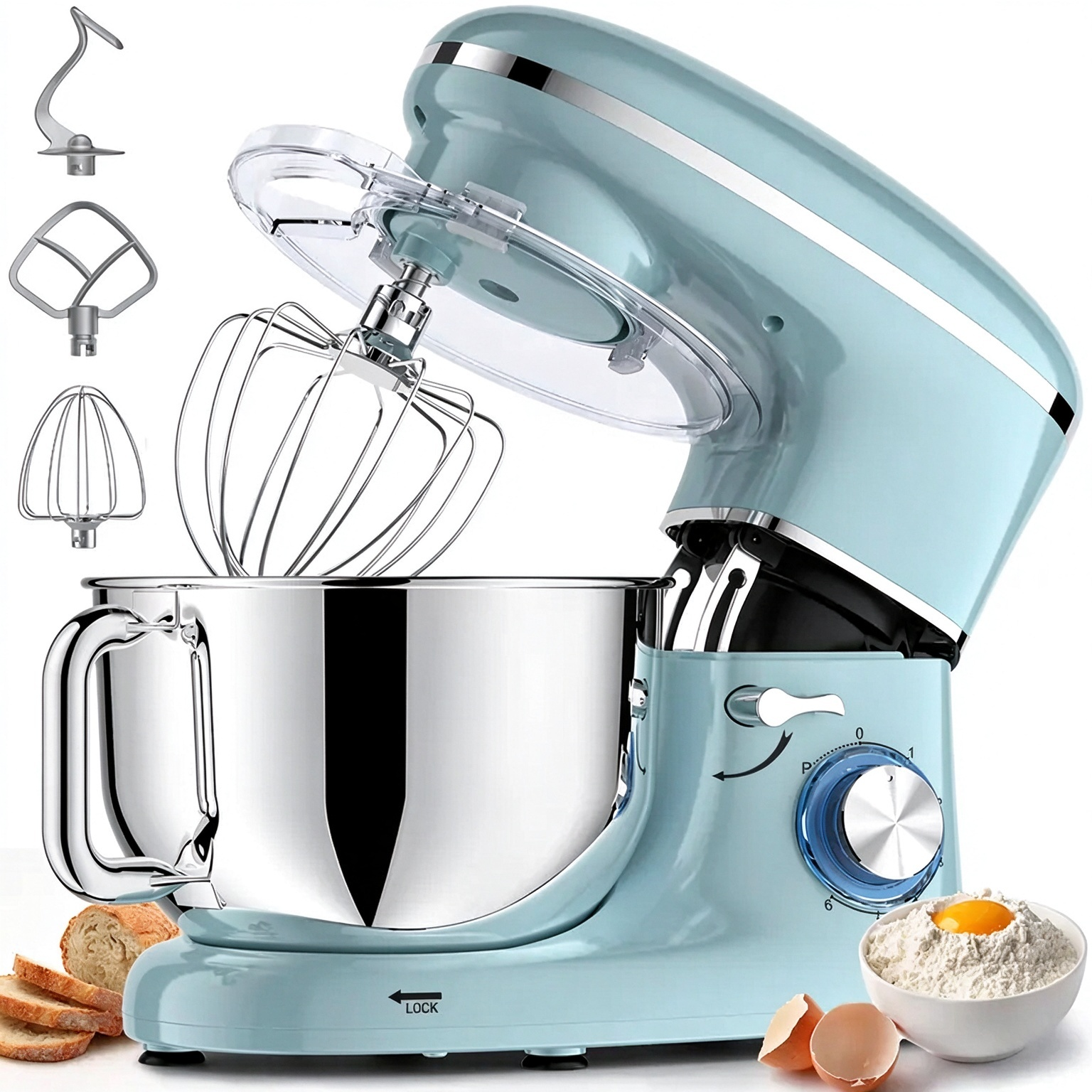 Cheflee 660W Stand Mixer with 6.5QT Stainless Bowl, 6+ Speeds