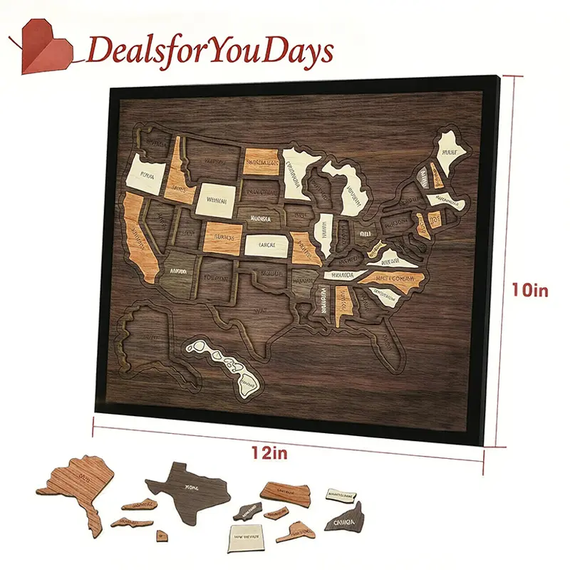 Wooden U.S. Travel Map Puzzle - Family and Home Decor Travel Gift