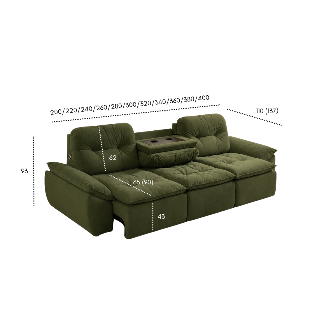 Electric Deep-Seat Extendable Sofa with USB & USB-C Charging