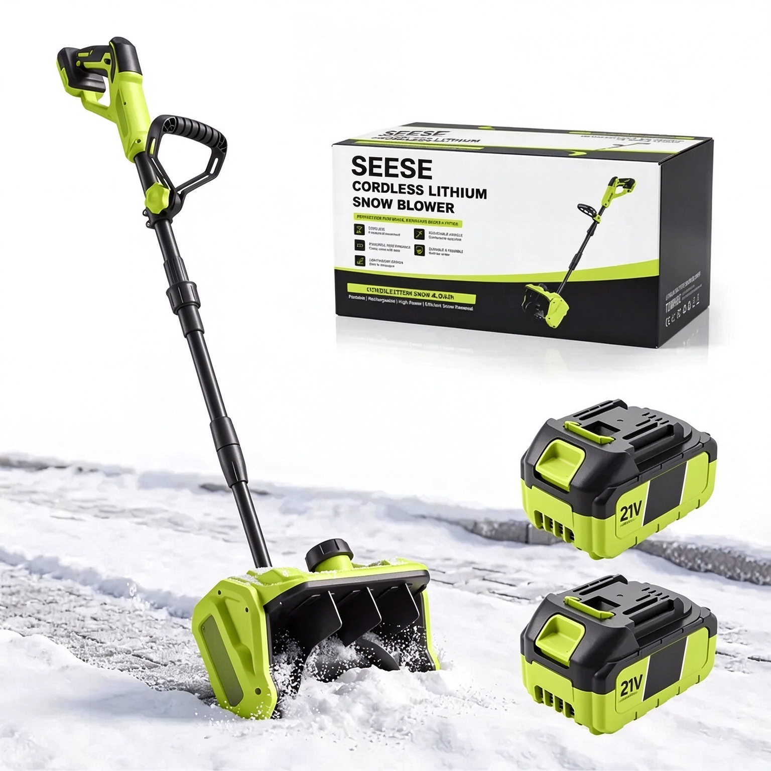 Cordless Snow Shovel, 21V Battery Snow Blower with 2 × 3.6Ah Batteries, Electric Snow Thrower with Directional Plate & Adjustable Front Handle, Portable Cordless Snow Removal Tool for Driveways, Steps, Sidewalks and Walkways