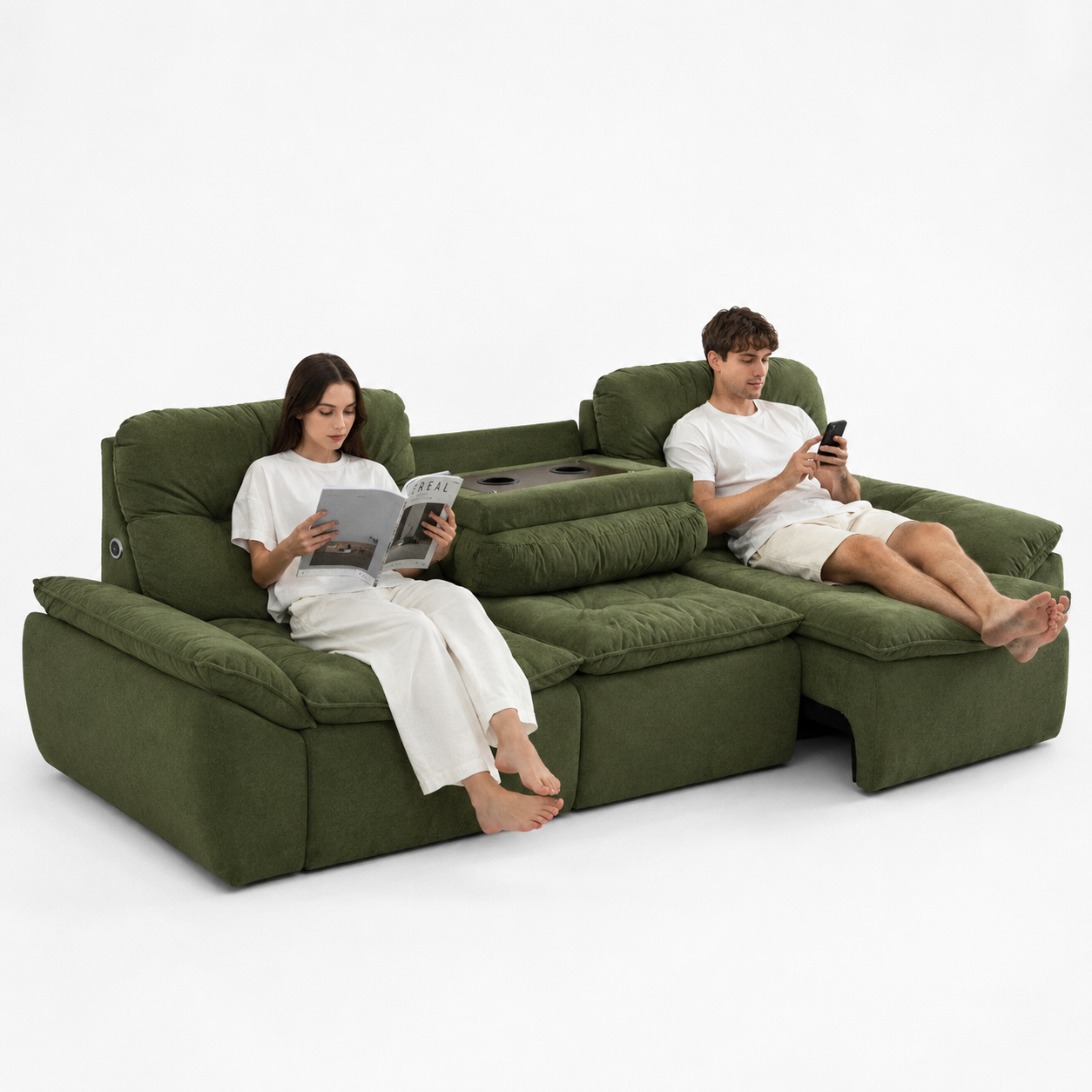 Electric Deep-Seat Extendable Sofa with USB & USB-C Charging