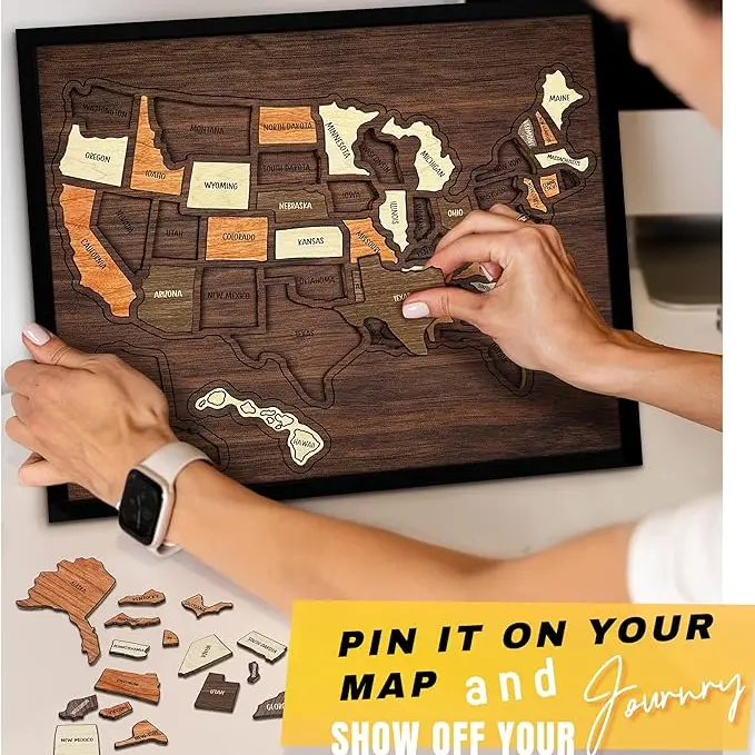 Wooden U.S. Travel Map Puzzle - Family and Home Decor Travel Gift