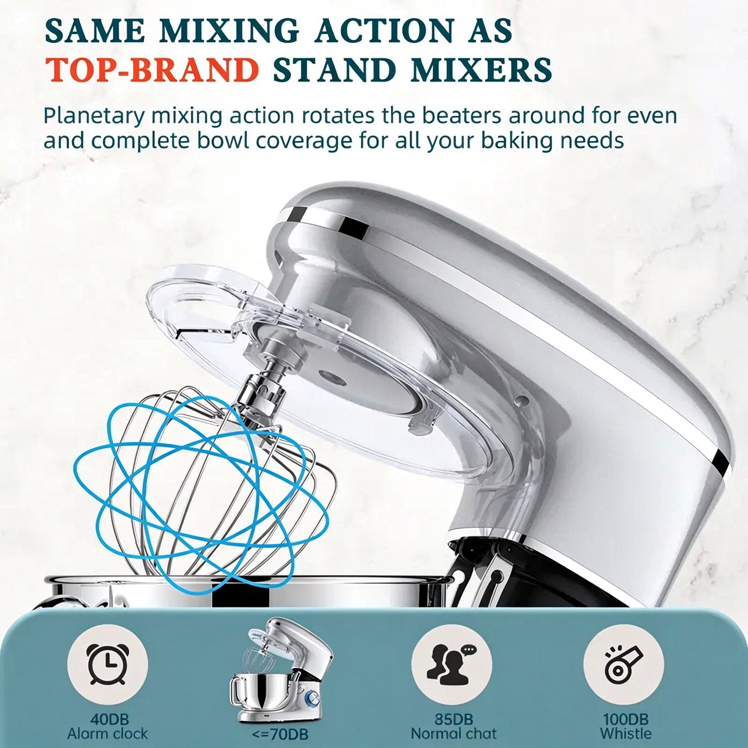 Cheflee 660W Stand Mixer with 6.5QT Stainless Bowl, 6+ Speeds