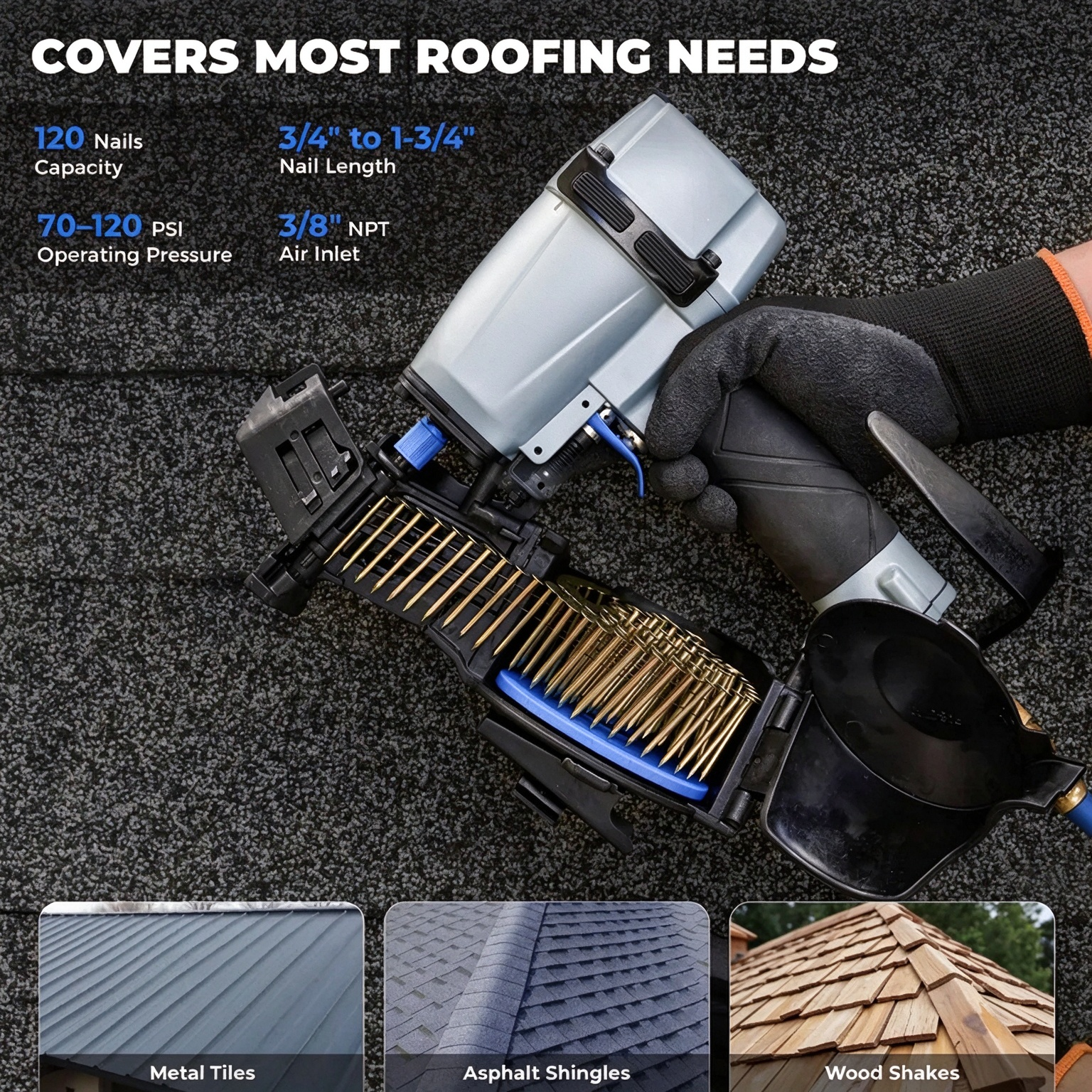 toolant Roofing Nailer 15 Degree Pneumatic Nail Gun