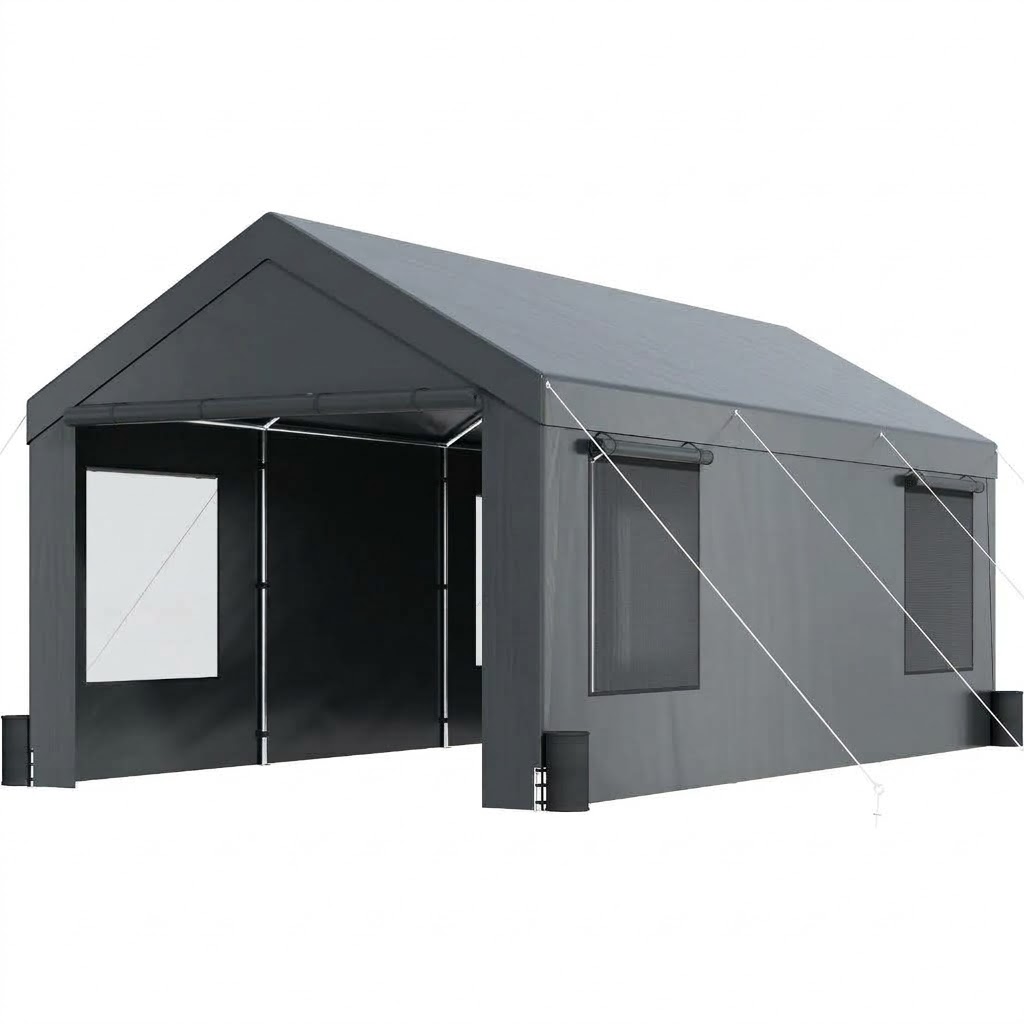 VEVOR Carport, Extra Large 12 x 20 ft Car Canopy with Roll-up Ventilated Windows, Portable Garage with Removable Sidewalls, Waterproof UV Resistant All-Season Tarp for SUV, Truck, Boat ...