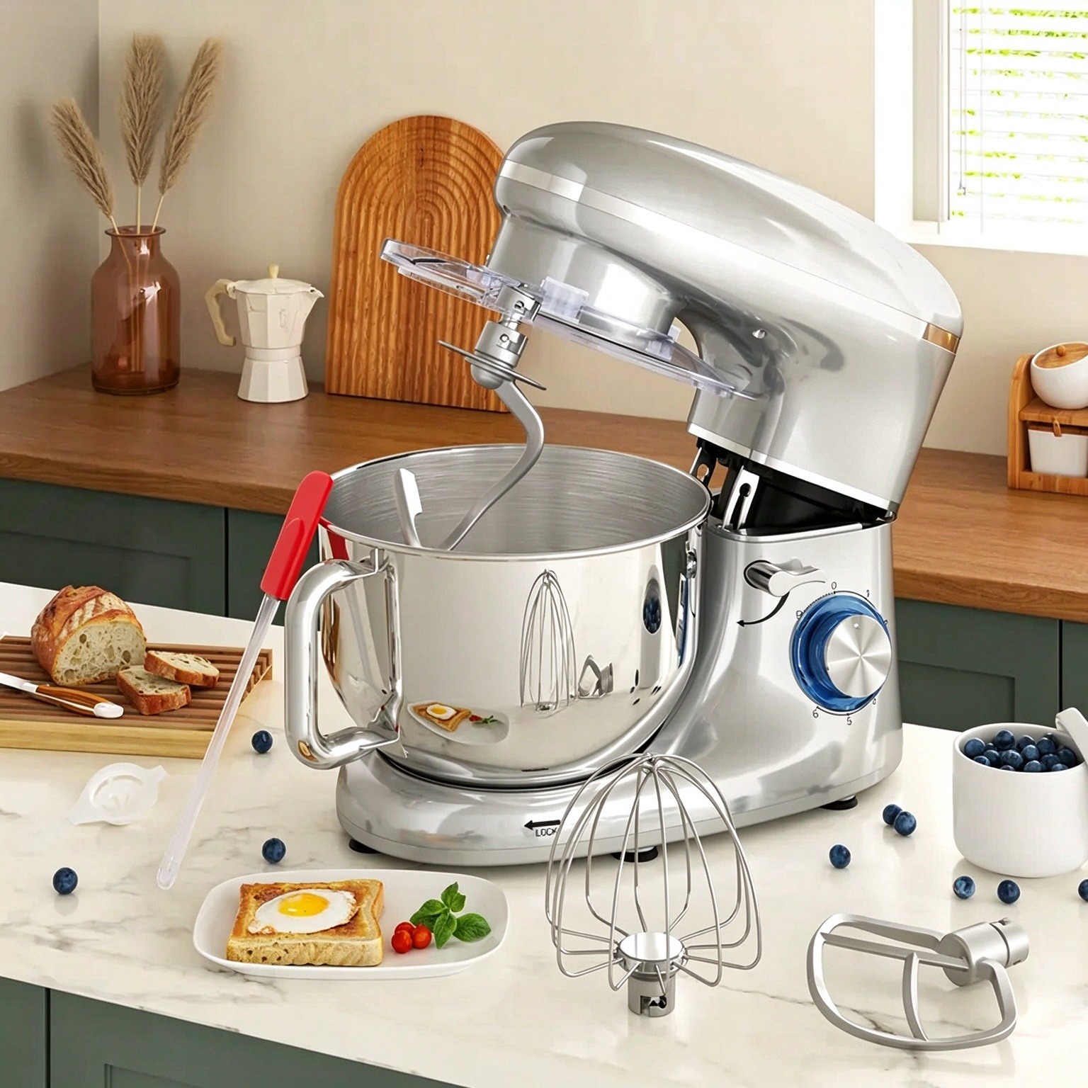 Cheflee 660W Stand Mixer with 6.5QT Stainless Bowl, 6+ Speeds