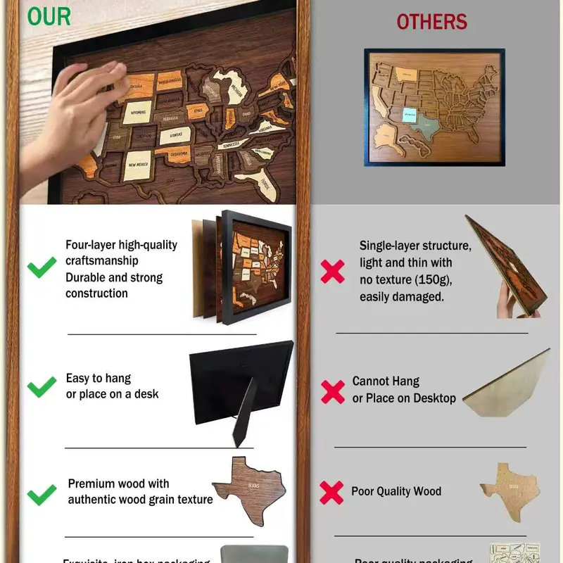 Wooden U.S. Travel Map Puzzle - Family and Home Decor Travel Gift