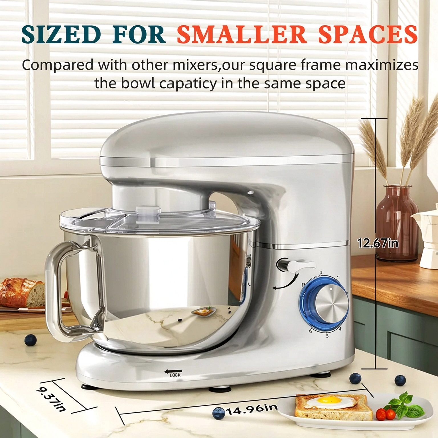 Cheflee 660W Stand Mixer with 6.5QT Stainless Bowl, 6+ Speeds