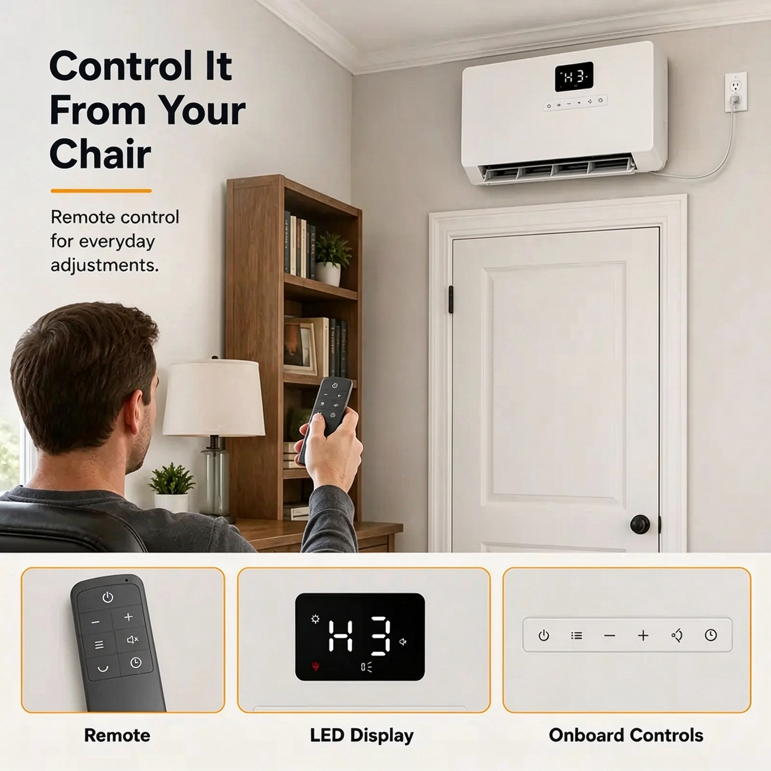 Smart Wall Heater 1500W Fast Heating Electric Space Heater for Indoor Use