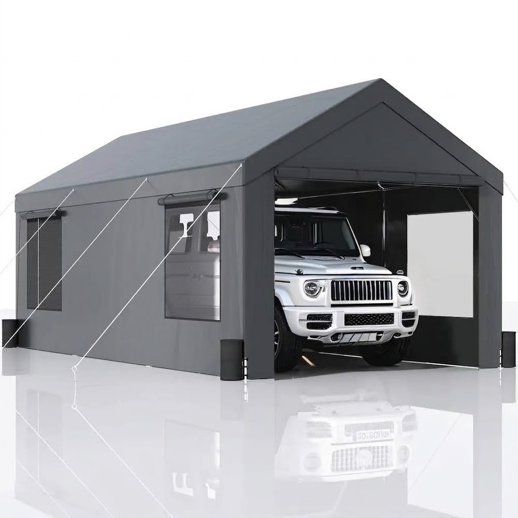 VEVOR Carport, Extra Large 12 x 20 ft Car Canopy with Roll-up Ventilated Windows, Portable Garage with Removable Sidewalls, Waterproof UV Resistant All-Season Tarp for SUV, Truck, Boat ...