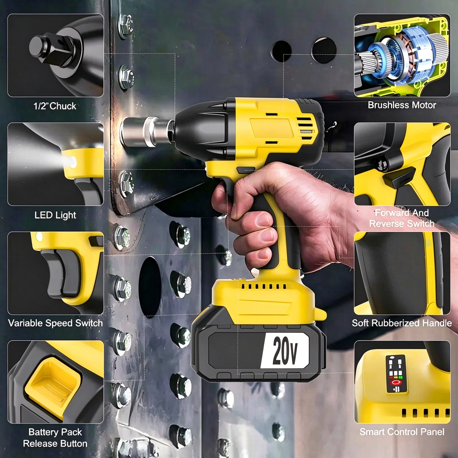 4-in-1 Brushless Cordless Power Tool Set, 3x 4.0Ah Batteries