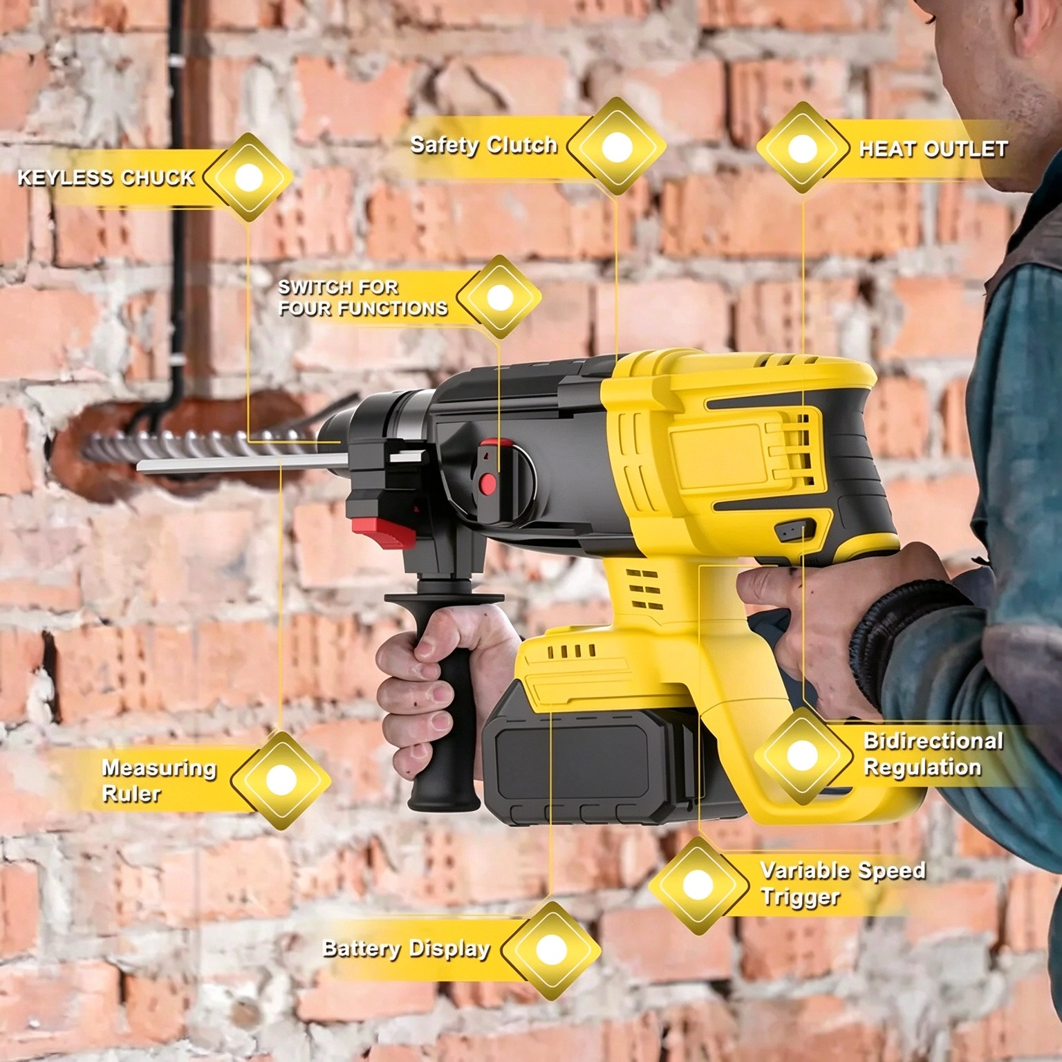 4-in-1 Brushless Cordless Power Tool Set, 3x 4.0Ah Batteries
