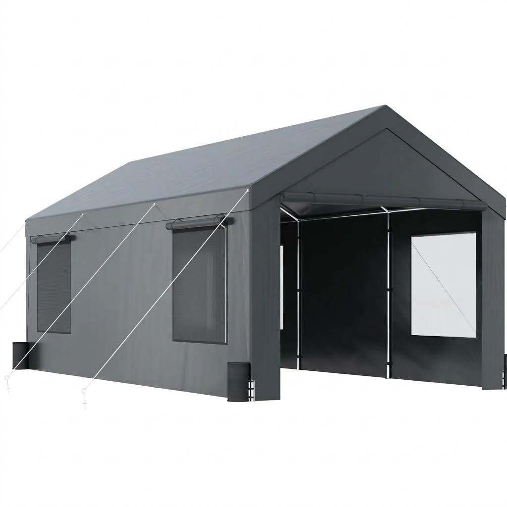 VEVOR Carport, Extra Large 12 x 20 ft Car Canopy with Roll-up Ventilated Windows, Portable Garage with Removable Sidewalls, Waterproof UV Resistant All-Season Tarp for SUV, Truck, Boat ...
