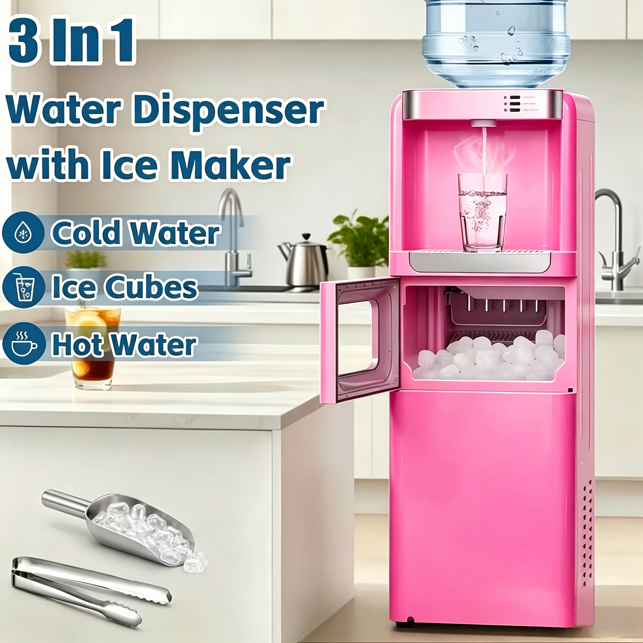 Summer Hot Seller💥3-in-1 Ice Maker & Water Dispenser Machine, 35Lbs/24H with Hot/Cold Water