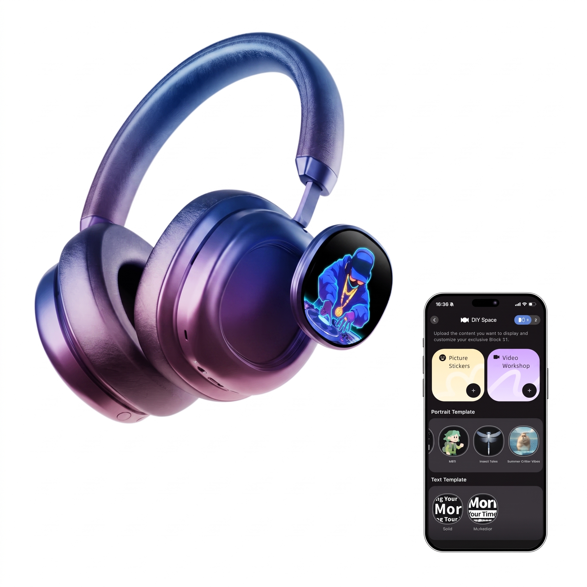 🔥Today's Special🔥VWS (VISUAL WEARABLE STEREO)Wireless Over Ear Headphones Noise Cancelling OLED Touchscreen