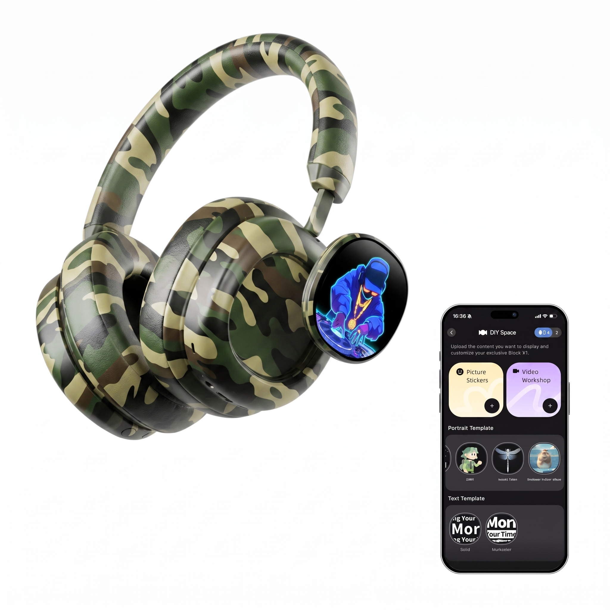 🔥Today's Special🔥VWS (VISUAL WEARABLE STEREO)Wireless Over Ear Headphones Noise Cancelling OLED Touchscreen