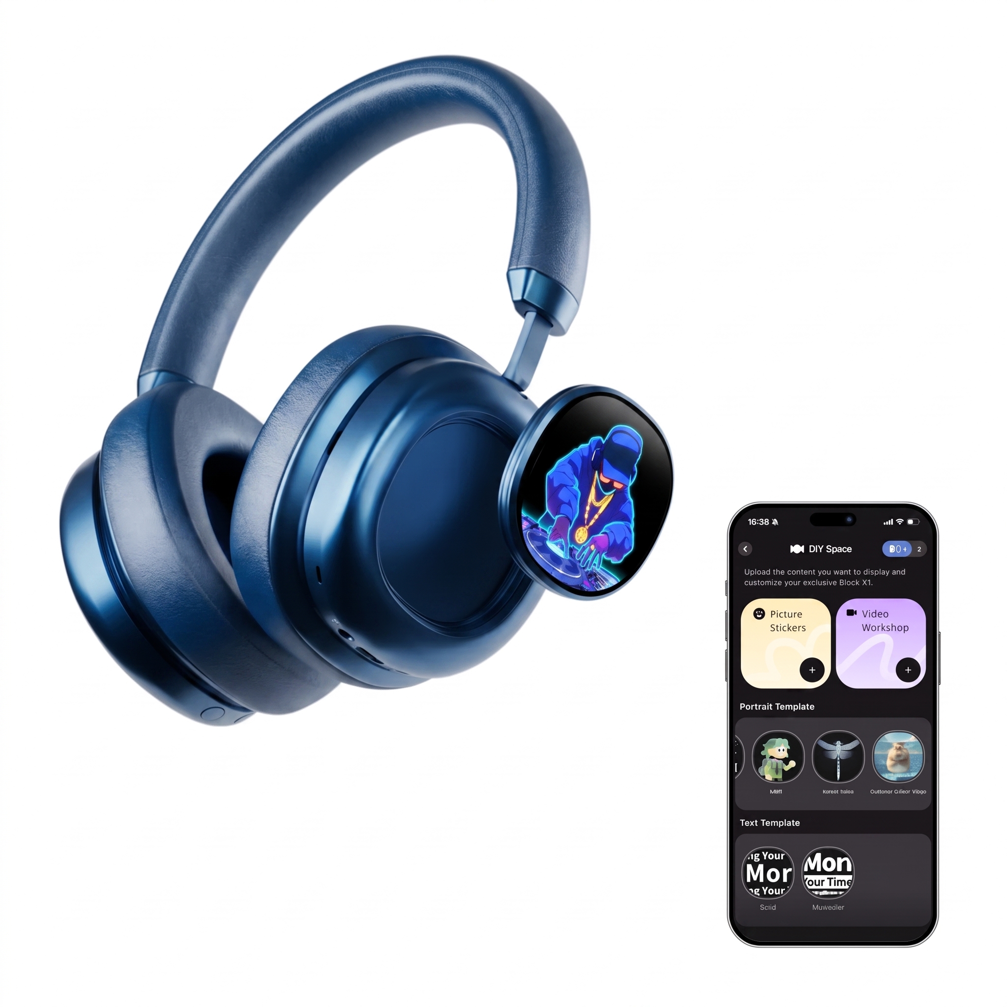 🔥Today's Special🔥VWS (VISUAL WEARABLE STEREO)Wireless Over Ear Headphones Noise Cancelling OLED Touchscreen