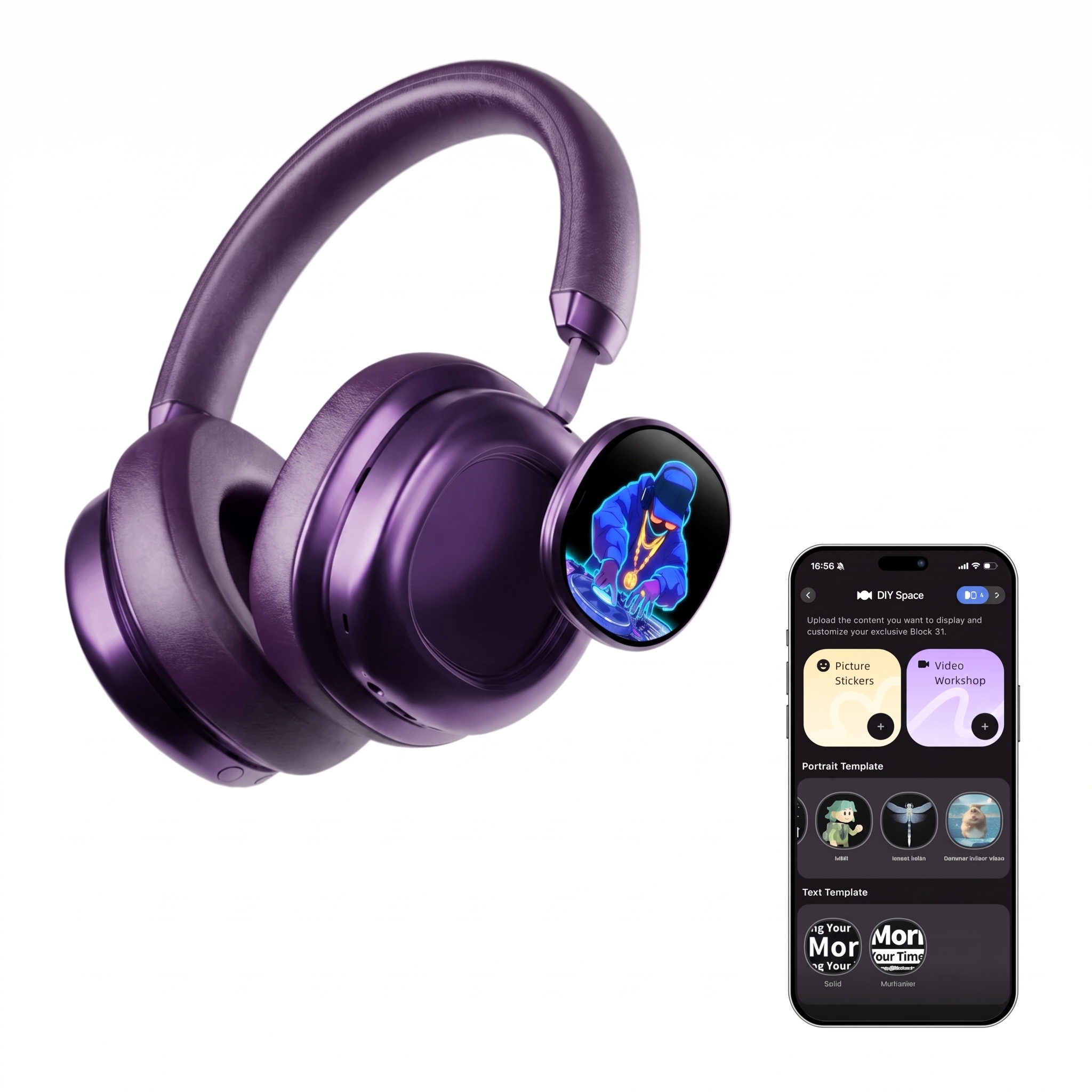 🔥Today's Special🔥VWS (VISUAL WEARABLE STEREO)Wireless Over Ear Headphones Noise Cancelling OLED Touchscreen