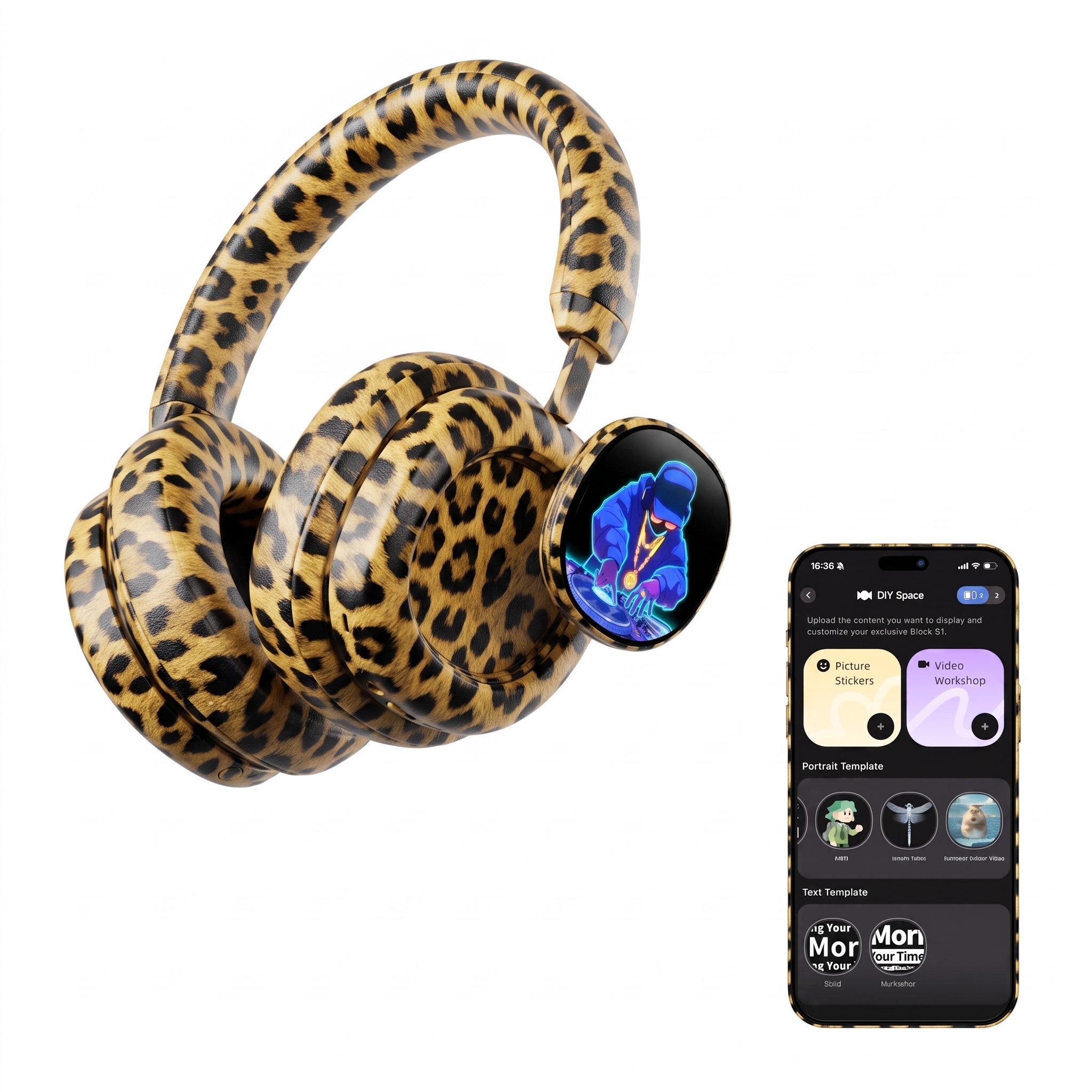 🔥Today's Special🔥VWS (VISUAL WEARABLE STEREO)Wireless Over Ear Headphones Noise Cancelling OLED Touchscreen